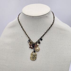 Betsey Johnson Flower Lock and Key 15.5-18.5" Necklace